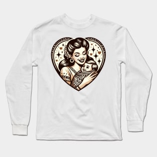 Vintage Motherhood Love Heart Symbol of Maternal Affection Long Sleeve T-Shirt